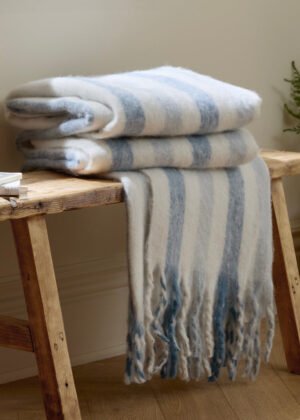 Beechwood Woven Stripe Throw Sky Blue