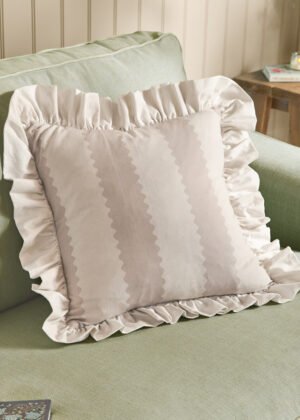 Birdie Stripe Ruffle Cushion Oat/Milk