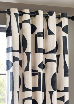 Carro Abstract 100% Cotton Lined Curtains Dusk