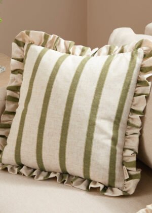 Connie Square Striped Ruffle Cushion Olive