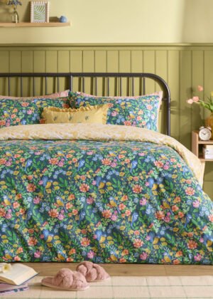 Emerie Floral Reversible Duvet Cover Set Navy