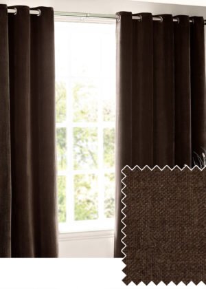 Heavy Chenille Fully Lined Velvet Eyelet Curtains Brown
