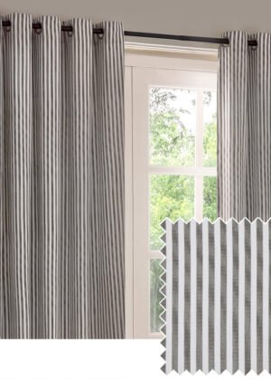 Hebden Striped 100% Cotton Lined Eyelet Curtains Grey