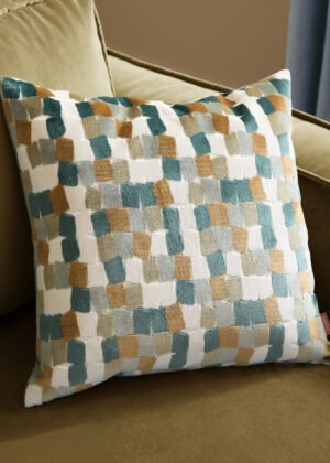 Metro Blocks Velvet Jacquard Cushion Green
