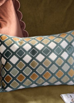 Metro Diamond Velvet Cushion Green