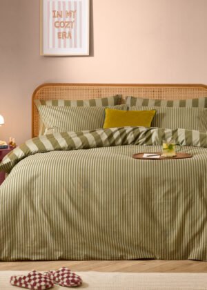 The Ultimate Stripe Reversible Duvet Cover Set Green Tea