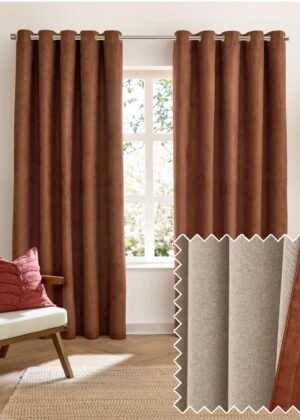 Verso Reversible Suede-look Blackout Eyelet Curtains Cinnamon