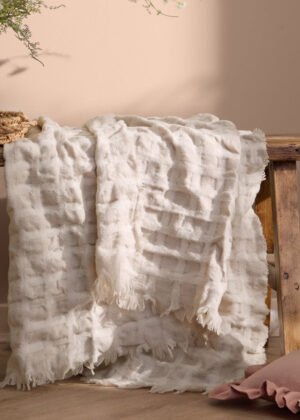 Walton Waffle Fringed Throw Linen